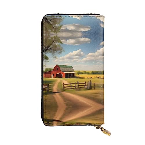 Leather Wallet 7.48 x 4.13 in - Stylish and Durable Wallet for Women with Multiple Compartments and Zipper Design Ranch View Prints