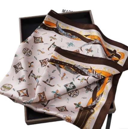 women's professional silk square scarf with High-end fashion letter Print,delicate and silky Texture,27.5x27.5 inches3