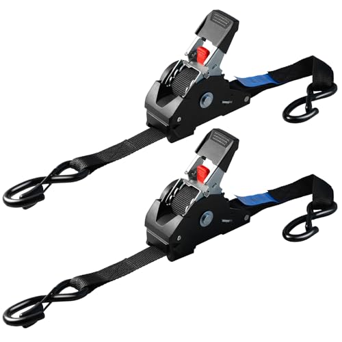 TLGREEN Automatik Spanngurt 2 Stück 3 m x 25mm Selbstaufrollende Spanngurte mit S Haken 748kg Bruchfestigkeit Zurrgurt für LKW Anhänger Motorrad Fahrrad & Mehr Ratschengurt Schwarz
