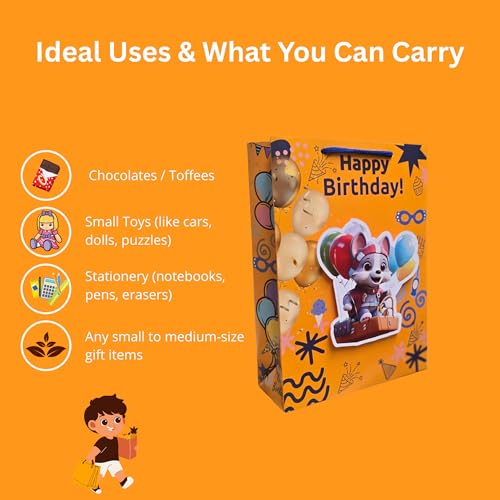 Image of TASCHE 3D Balloon buddy pop up Gift Bags for Return Gifts | Pop-Out Paper Bags for Kids Birthday, Baby Shower, Party Favors | 11x8x3 Inches (BEAR POP, Pack Of 8)