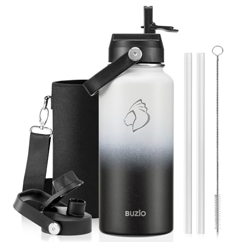 Image of BUZIO Insulated Stainless Steel Water Bottle 32 oz with Straw & Spout Lids
