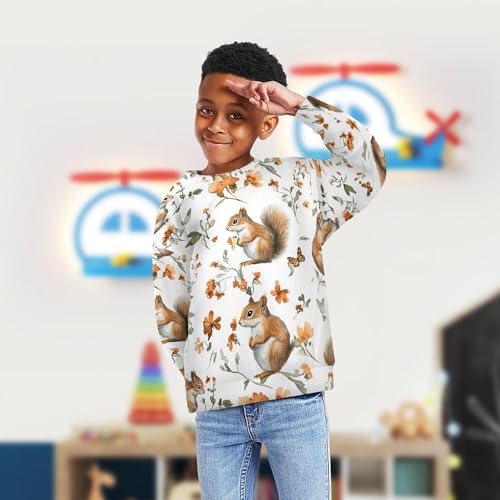 JUNZAN Aesthetic Squirrel White Kids Girls Hoodie Sweatshirt Crewneck Kids Hoodies Boys Sports 4T4