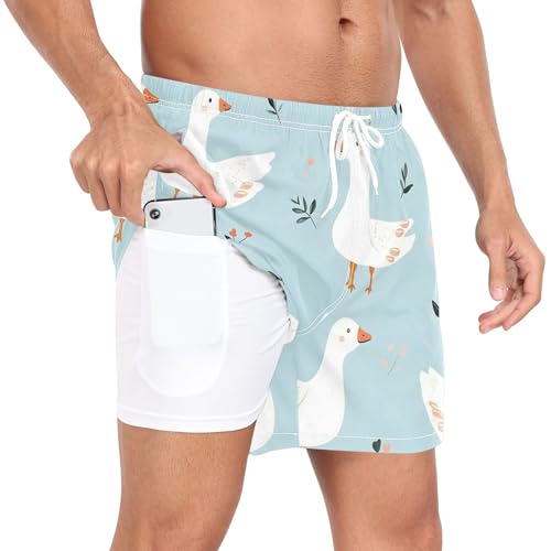xigua Cute Geese Mens Swim Trunks with Liner, 5 inch Quick Dry Mens Boardshorts for Beach2