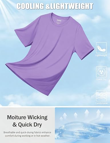 TACVASEN Men's Dry Fit Shirts Athletic T Shirts Short Sleeve Running Shirts Quick Dry Workout Sun Protection Swim Tshirts Light Purple L