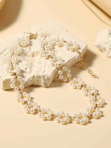 Image of Shining Diva Fashion Stylish Pearl Chain Pendant Choker Necklace for Women and Girls