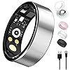 Oucscru Smart Ring for Women Men, Health Tracker with Heart Rate/Blood Oxygen/Blood Pressure/Sleep Monitor/Step Counting, IP68 Waterproof Fitness Ring, No App Fees (Silver, 8#)