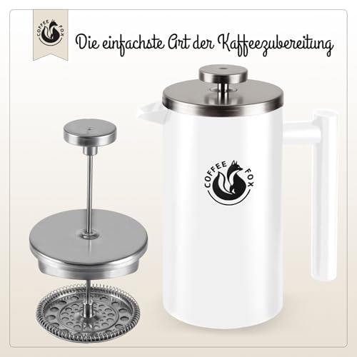 COFFEE FOX® French Press 1 Liter – Thermo Kaffeebereiter aus Edelstahl – Ansicht 2