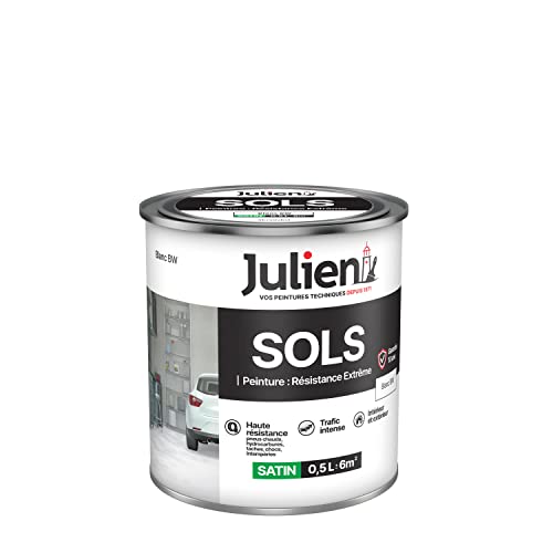 Julien Peinture Sols Extrême Intérieur et Extérieur - Chapes béton, ciment lissé, briques, asphalte, planchers et parquets - Blanc 0,5 L