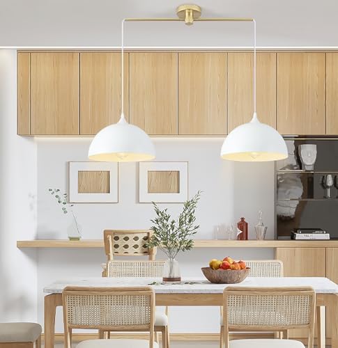 Kitchen Pendant Light Modern Pendant Island Light Fixture 2-Light Hanging Lights with Metal Shade Adjustable Cord Chandelier for Dining Room Kitchen Living Room