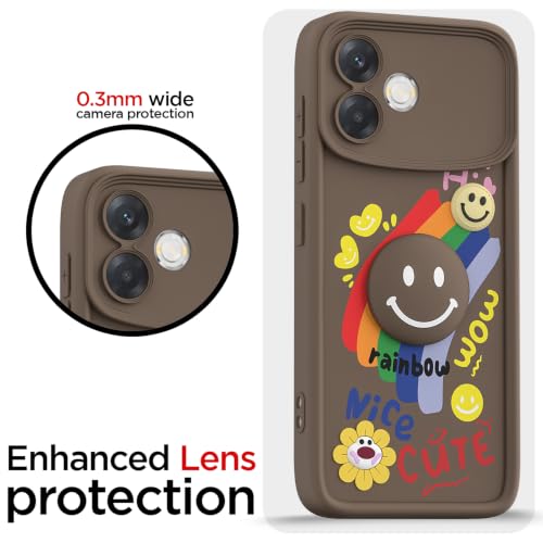 Image of Pikkme Back Cover for Oppo F33 Pro 5G | Soft Silicone| Cute Rainbow Smile & 3D Cartoon Flower Design | Shockproof Raised Camera Protection Bumper Case (Brown)