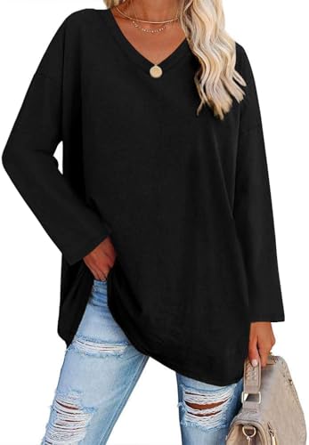 ELFIN Damen Langarmshirt V Ausschnitt Langarm Oberteile Basic T-Shirts...