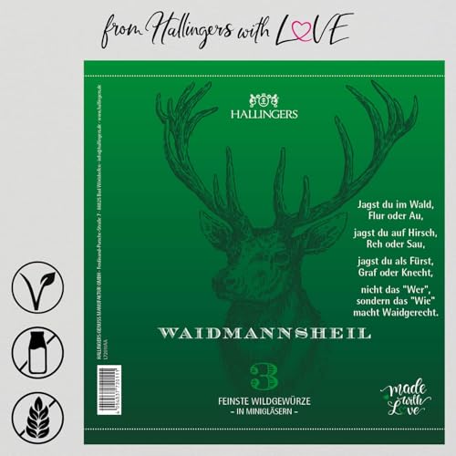 Hallingers Genuss Manufaktur Wild-Grillgewürze Geschenkset – 3 würzige Gewürze für Wild & Grillgerichte in edler Wunderdose, Gewürze Set 'Waidmannsheil', Geschenkidee für Jäger & Grillfans Weihnachten