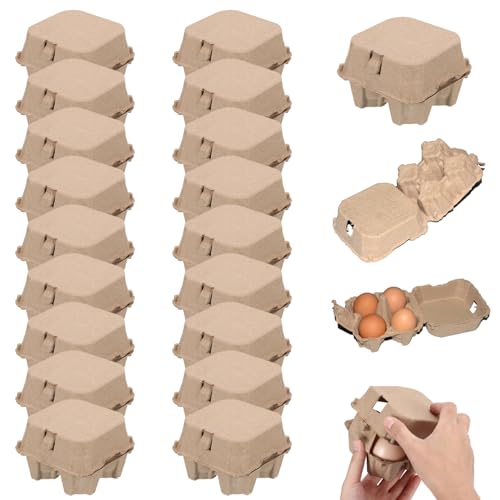 Neroyaner 20 Pcs Egg Cartons 4-Cell Biodegradable Pulp Fiber Stackable Egg Boxes 4x4x3 Inch Cardboard Tray for Farm, Supermarket, Home