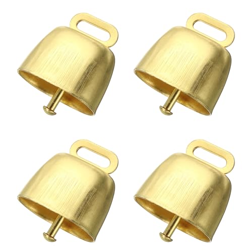 PATIKIL Mini Cow Bells for Crafts Christmas, 4 Pcs Shiny Gold Small Cow Bells, Loud Grazing Copper Bells Noise Makers, Cowbell Goat Bell, 1.4 x 0.9 x 1.4