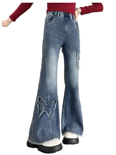 Girls Casual Denim Pants High Waist Flare Leg Jeans with Pocket Kids Jeans
