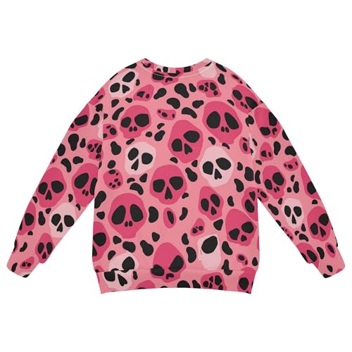JUNZAN Halloween Skull Leopard Camouflage Pink Big Boys Hoodie Sweatshirt Long Sleeve Hoodie for Boys Sports 4T2