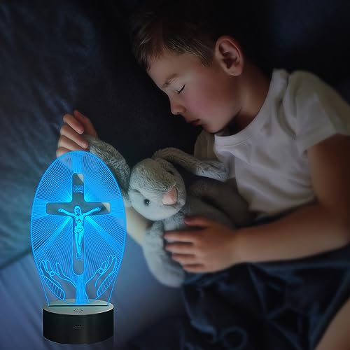 Attivolife Cross 3D Night Light, Jesus Catholic Illusion Hologram Lamp 16 Color Changing with Remote Control + Timer, LED Best Birthday Christian Gift for Religious Women Mothers Day Present