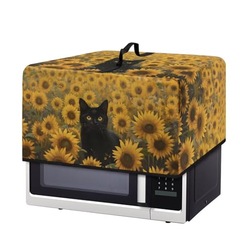 Image of Countertop Oven Cover Protective Toaster Oven Dust Cover Decorative Small Kitchen Appliance Protector for Countertop Decor, 18.25 x 14.5 x 11 Inches, S, Black Cat Sunflower