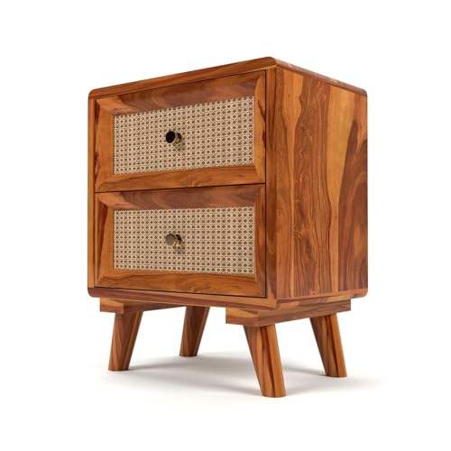 Image of Sheesham Wood Multipurpose Nightstand Small Side Table for Small Spaces End Table Bedside Tables with 2 Drawer & Shelf Storage for Living Room Bedroom (Design 2)