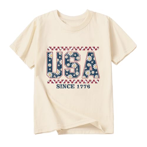 Toddler Girl American Flag Shirt 4th of July Tshirt Cotton Short Sleeve Tees 2-12 Years