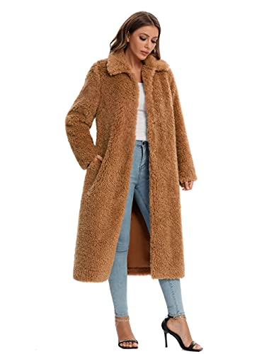Women Faux Fur Winter Coats Open Front Long Cardigan Coat Warm Women's Fuzzy Fleece Jacket Overcoat Outwear with Pocket S-XXL4