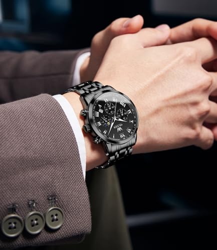 Image of OLEVS Watch for Men Original Analog Quartz Chronograph Luxury Dress Stainless Steel Chain Waterproof Luminous Men's Wrist Watch Date