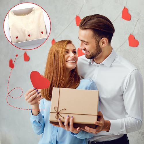 Image of Coume Women Valentine Heart Sweater V Neck Embroidery Knit Long Sleeve Loose Casual Pullover for Girlfriend Wife Gift