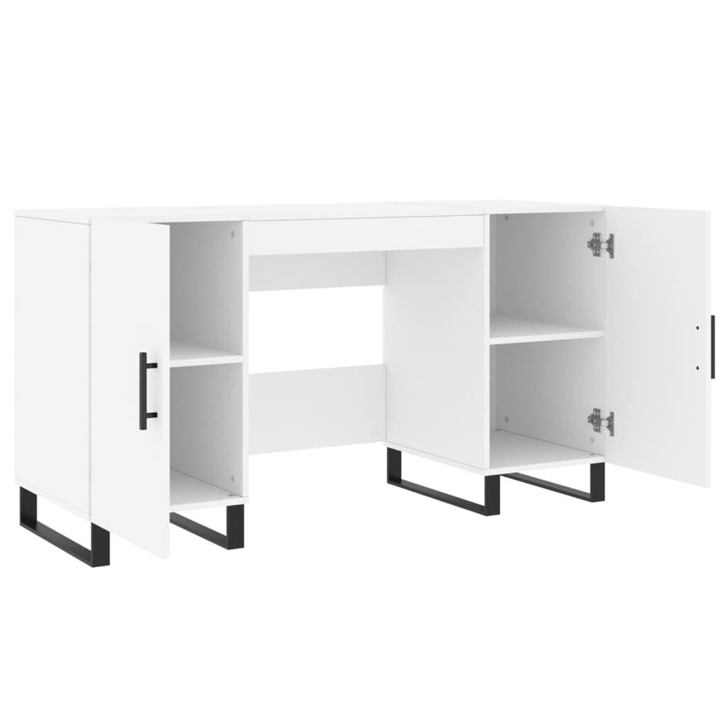 Escritorio 140x50x75 cm procesado madera blanca con 4 bolsillos y patas de