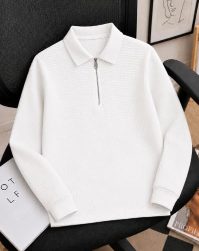 Image of AUSK Men's Waffle Knit Textured Full Sleeve Polo T-Shirt | Cotton Blend Regular Fit Zip Polo Neck Solid Smart Casual T Shirt for Men | Casual Wear, Travel & Weekend Wear Tshirt for Men