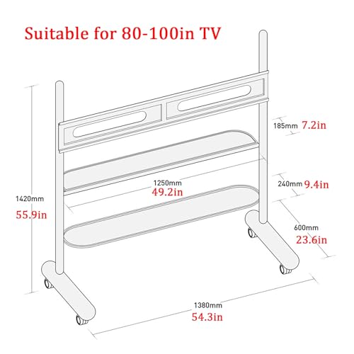 Soporte móvil de TV ajustable en altura y con ruedas miniatura 2