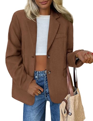 PRETTYGARDEN Blazers for Women Business Casual 2025 Fall Fashion Dressy Oversized Faux Suede Suit Jackets Work Office Clothes (Brown,Medium)