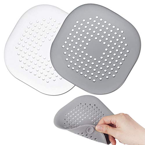 Drain Hair Catcher Shower Trap Square Silicone Drain Cover Suction Sink Water Cover for Bathroom Bathtub Kitchen Filter Flat Strainer with Suction Cups