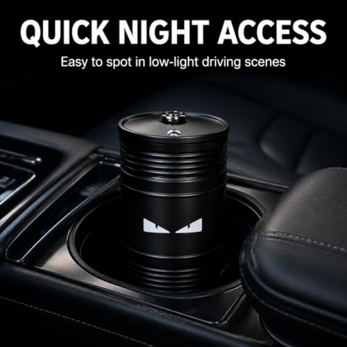 Image of Car Ashtray with Lid Smell Proof Ash Tray, Portable ashtray for car cup holder (Black, Angry Eyes)