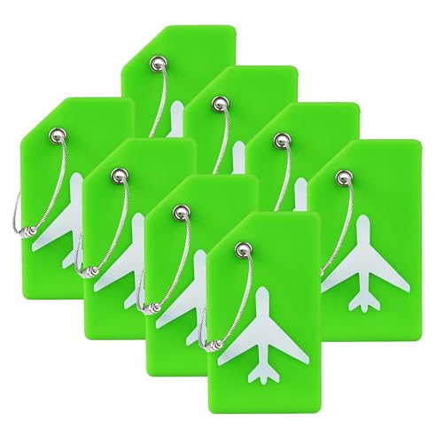 Image of 8 Pack Silicone Luggage Tag for Suitcases with Stainless Loop, TSA Approved, Privacy Protection Travel Essentials Bag Tags by Gostwo, Green