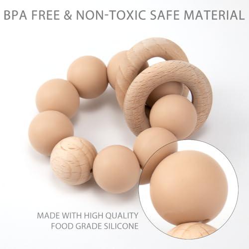 Image of Silicone Baby Teether, Food Grade Silicone & Beech Baby Teething Toy, BPA Free (Jet Black)