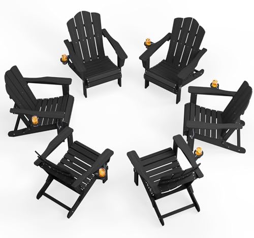 KINGYES Folding Adirondack Chair Set of 6, HDPE...