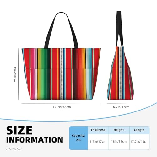 Mexican Serape Blanket Stripes Print Large Beach Tote Bag for Women Extra Large Capacity Sandproof Waterproof Pool Bag Suitable for Swimming Pool Gym Groceries Travel4