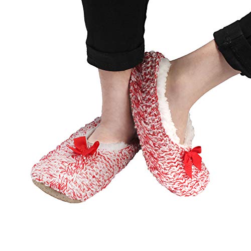 Image of BambooMN Women's Stripe Patterned Non-Slip Lined Travel Home Slippers - 2 Pairs
