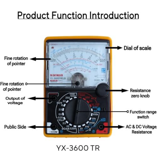 Image of 3600-TR Analogue Multimeter | AC /DC Voltage, DC Current, Resistance Tester | Portable Handheld Analog Meter for Electronics, DIY, Automotive & Professional Use