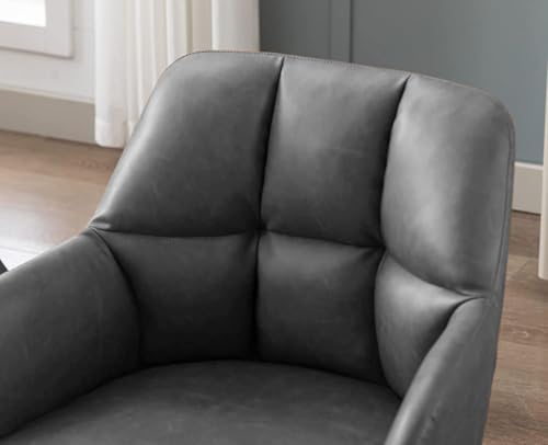 Image of Finch Fox Battle Modern 360 Swivel Mid-Back Arm Faux-Leather Study Upholstered Comfortable Metal Base Computer Office Desk Chair in Dark Grey Color