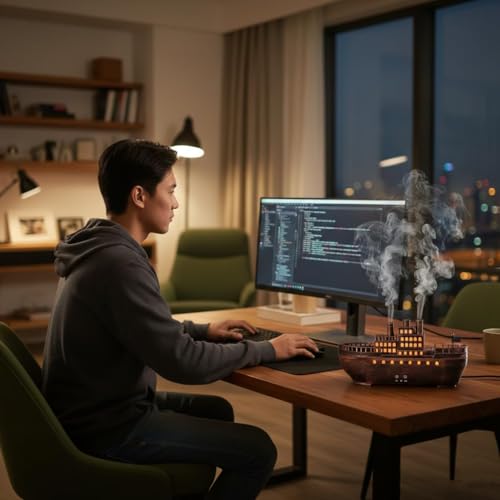 Image of Humidifier for Bedroom Titanic Humidifier with Remote Aromatherapy Diffuser Steamship Humidifier 7 Light 2 Mist Mode Air Humidifiers for Bedroom, Essential Oil Diffuser (Bronze Vintage)