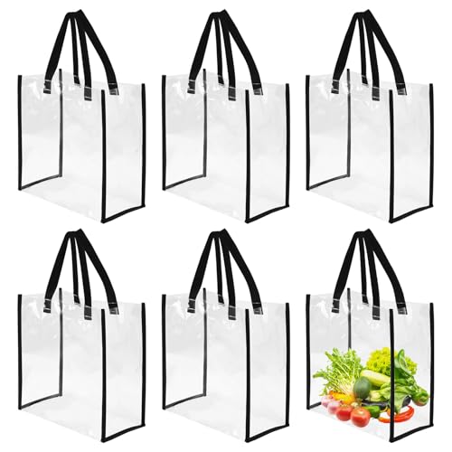 Qivine 6Pcs Clear Tote Bags Stadium Approved, 12 * 12 * 6 In PVC Plastic Tote Bag with Handles Waterproof Stadium Bags for Women, Suitable for Gym Concert Sports Work