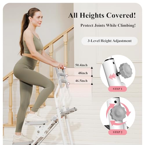 PAETA Foldable Stair Stepper for Home, 350LBs Quiet Stair Climber with LCD Monitor and Adjustable Handlebar - Cardio Exercise Machine at Home for Women,New Gray