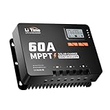 LiTime 60 Amp MPPT 12V/24V/36V/48V/Auto DC Input Solar Charge Controller is Equipped a Built- in Bluetooth Module, with Parameter Adjustable LCD Display LED Indicators Solar Panel