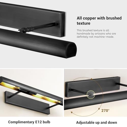Black Picture Lights, 30inch Hardwired Picture Light for Wall, Dimmable Gallery Wall Lights, Rotatable Linear Picture Frame Light, Art Light for Wall Painting Display Artwork Portrait