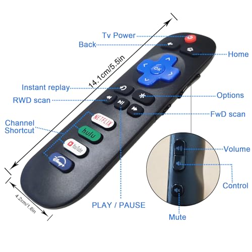 【2 Pack 】 Replacement Remote Control for Roku TV, Compatible for TCL/Hisense Roku/Onn Roku/Sharp Roku/Element Roku/Westinghouse Roku/Philips Roku/Insignia Roku Smart TVs (Not for Roku Stick and Box) - Thumbnail 4