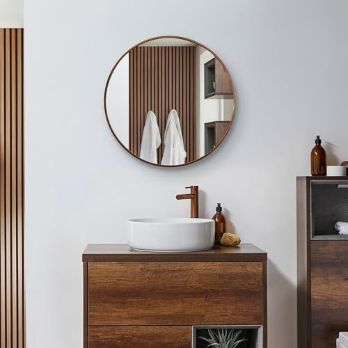 Image of Ali.G.I Vanity Round Wall Mirror | Metal Frame Bathroom Mirror | Classic Design Rose Gold Mirror for Bathroom Wash Basin, Bedroom, Drawing Room -30inches.