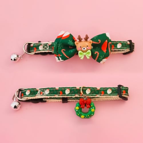 「FLYKING」【2025年のNEWスタイル】犬 猫用 首輪 クリスマス 可愛いペット用 小物 変身 装飾品 鈴付き ペット ネックレス 飾り 調節可能 着脱簡単 わんちゃん ねこちゃん アクセサリー パーティー コスプレキャップ リボン結び 2個セット