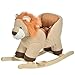 HOMCOM Cheval à Bascule modèle Lion Fonction Musicale Selle Grand Confort Peluche Courte Douce Bois peuplier Marron dim. 68L x 35l x 50H cm