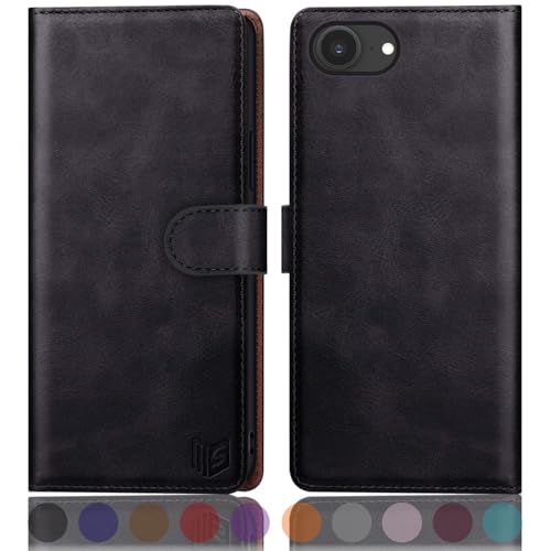 Étui pour iPhone 16e SUANPOT en cuir synthétique noir de qualité supérieure premium